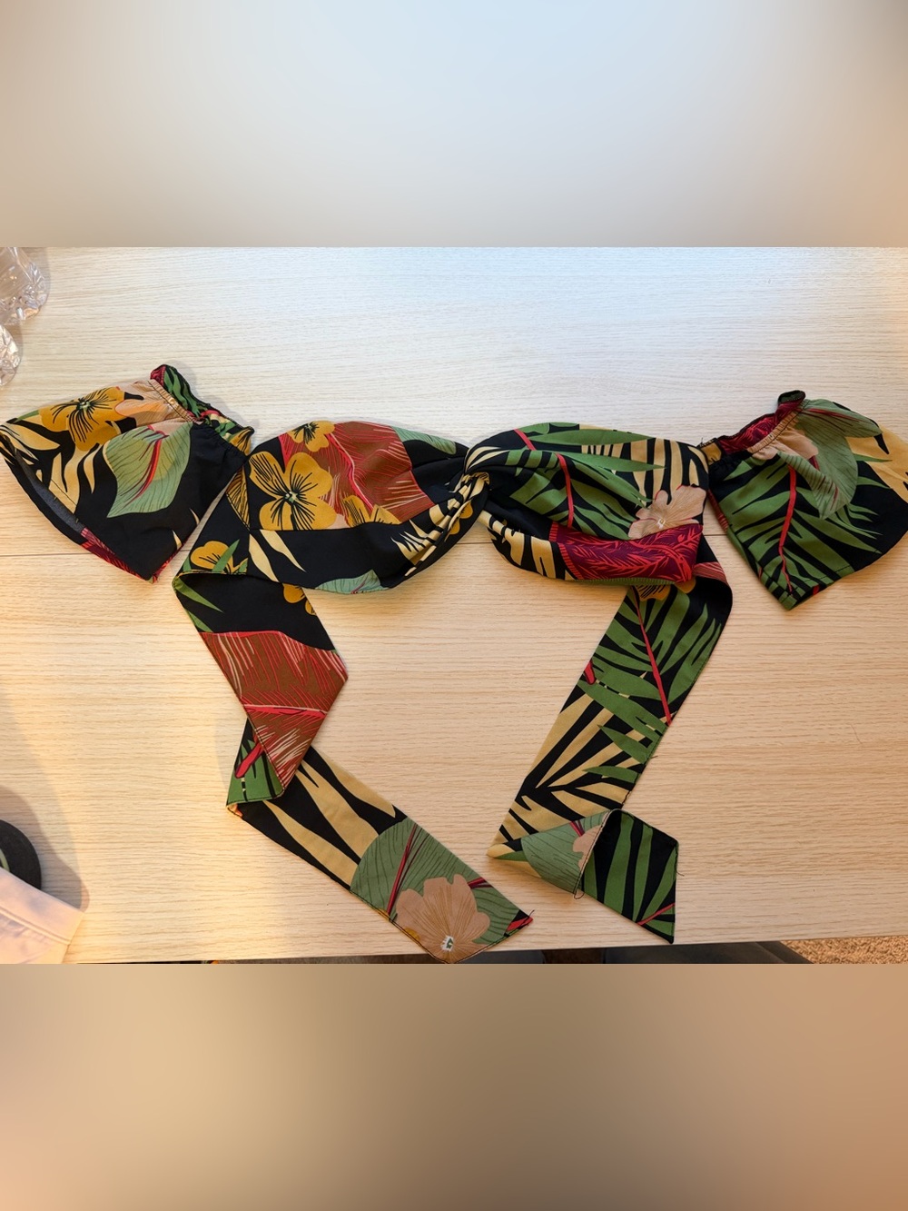 Women’s Tropical Print Head Scarf - Black, Green & Red